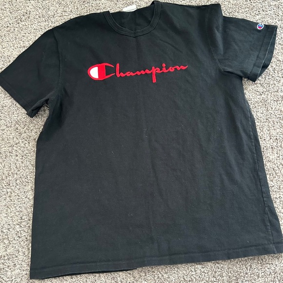 Champion Other - Champion Mens T‎ Shirt Black Red Logo Short Sleeve Crew Neck vintage XL